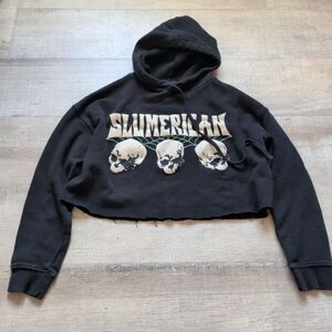 Slumerican Hoodie Small Black Graphic Print Cropped Size Small S Skeleton